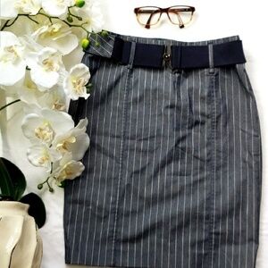 Cute stripe denim knee length skirt